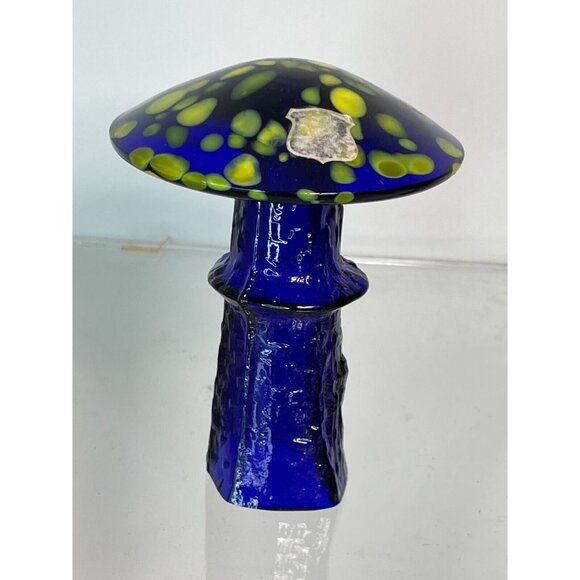 Bo Borgstrom Åseda Ebeling Reuss Blown Glass Mushroom-4.5 in Cobalt-Sweden-NOS-1